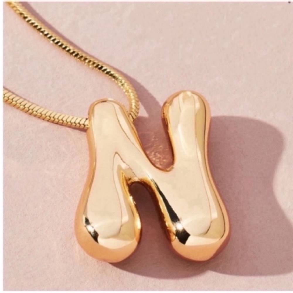 New! Gold Bubble Monogram Initial Letter Necklace NWOT